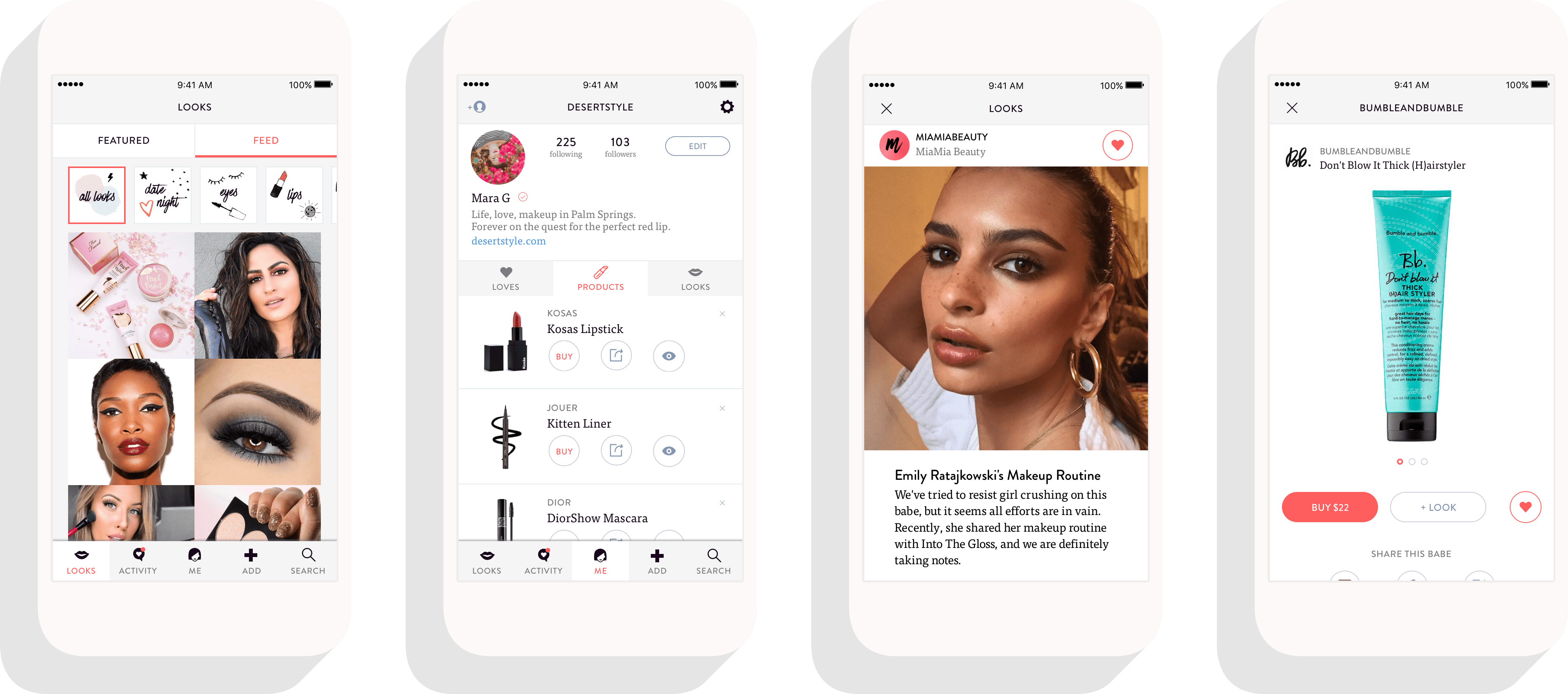 MiaMia Beauty App Screens